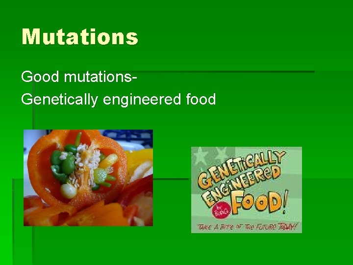 Mutations Good mutations. Genetically engineered food 