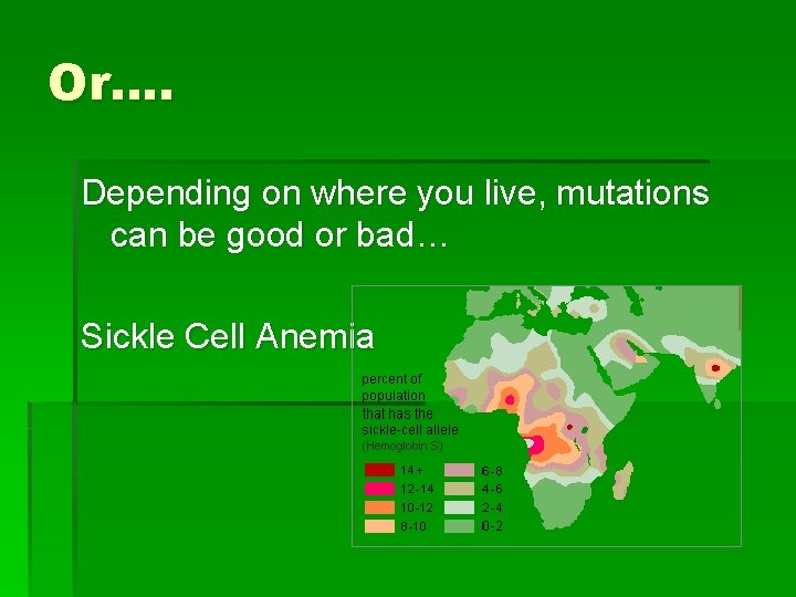 Or…. Depending on where you live, mutations can be good or bad… Sickle Cell