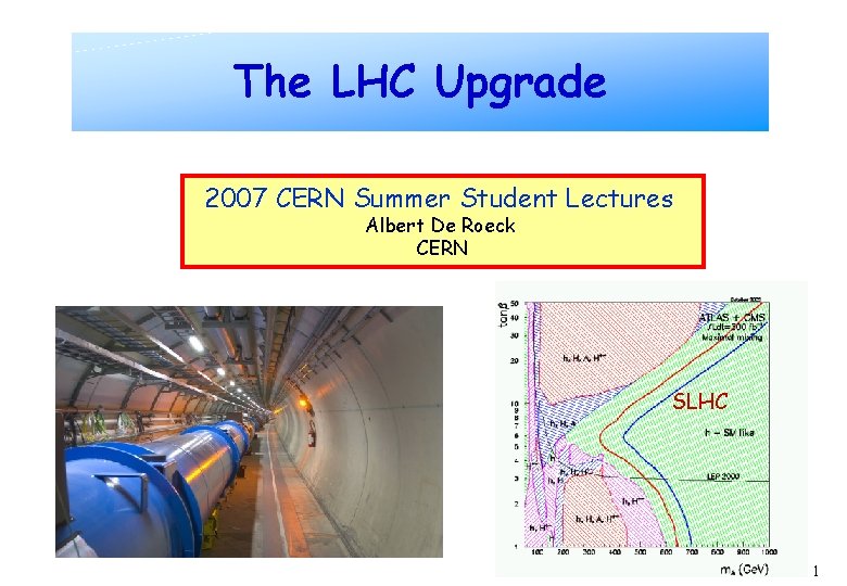 The LHC Upgrade 2007 CERN Summer Student Lectures Albert De Roeck CERN SLHC 1