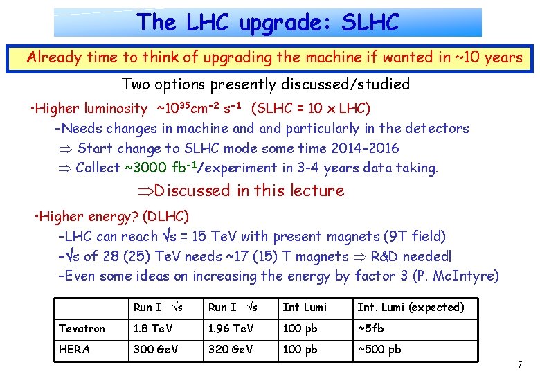 The LHC upgrade: SLHC Already time to think of upgrading the machine if wanted