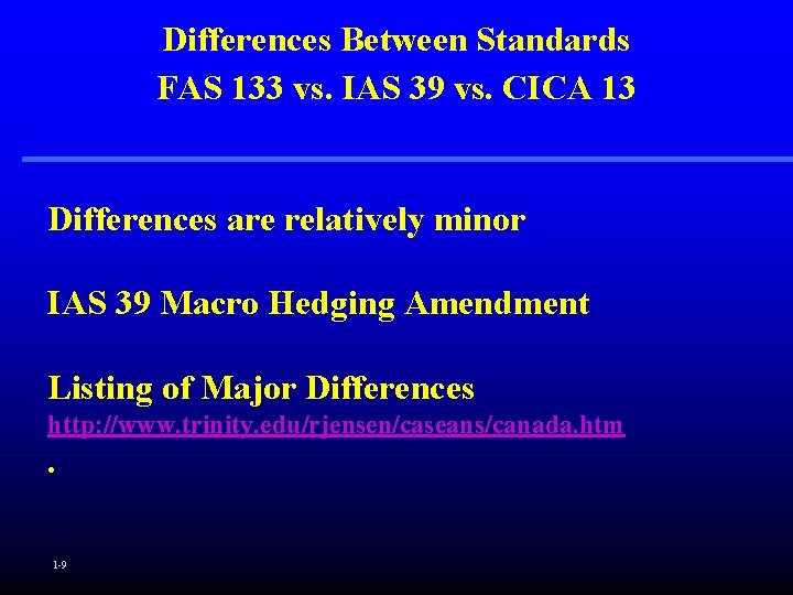 Differences Between Standards FAS 133 vs. IAS 39 vs. CICA 13 Differences are relatively