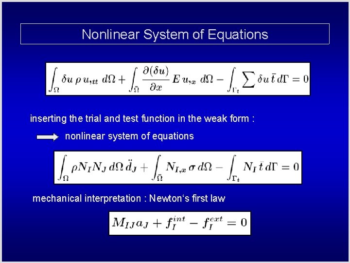 Nonlinear System of Equations inserting the trial and test function in the weak form