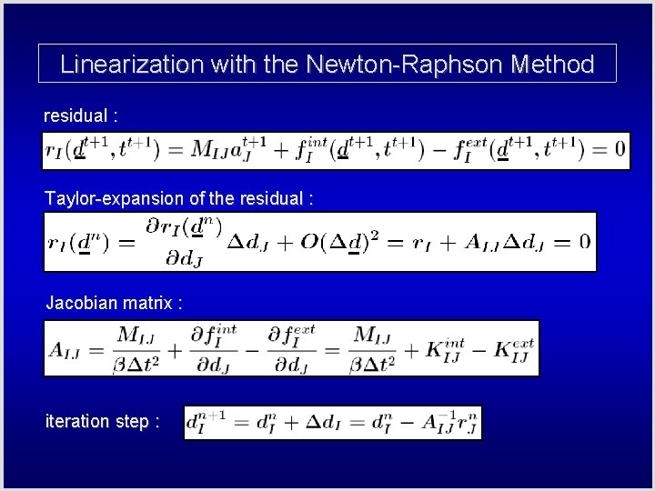 Linearization with the Newton-Raphson Method residual : Taylor-expansion of the residual : Jacobian matrix