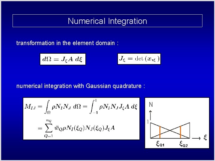 Numerical Integration transformation in the element domain : numerical integration with Gaussian quadrature :