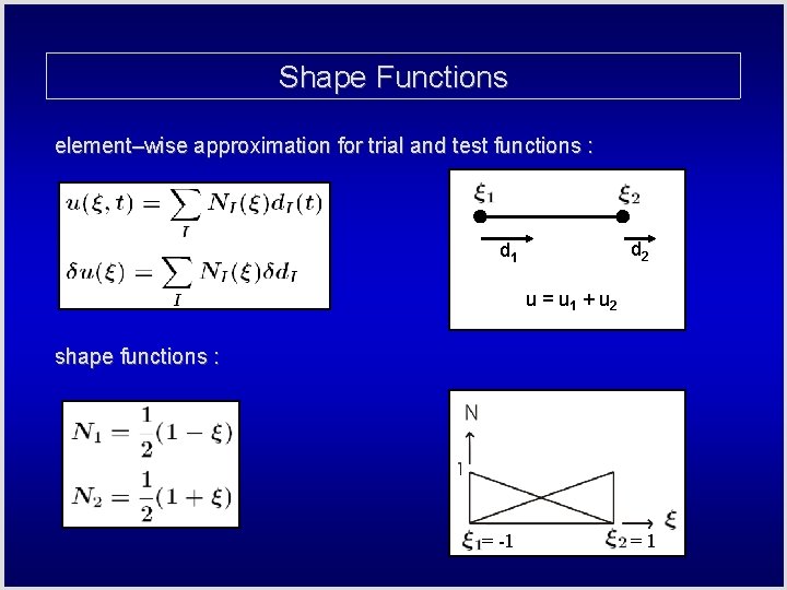 Shape Functions element–wise approximation for trial and test functions : X 2 1 d