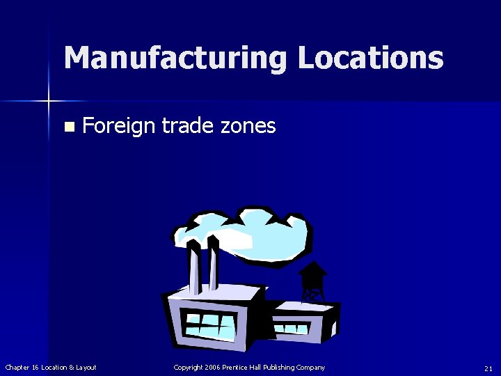 Manufacturing Locations n Foreign trade zones Chapter 16 Location & Layout Copyright 2006 Prentice