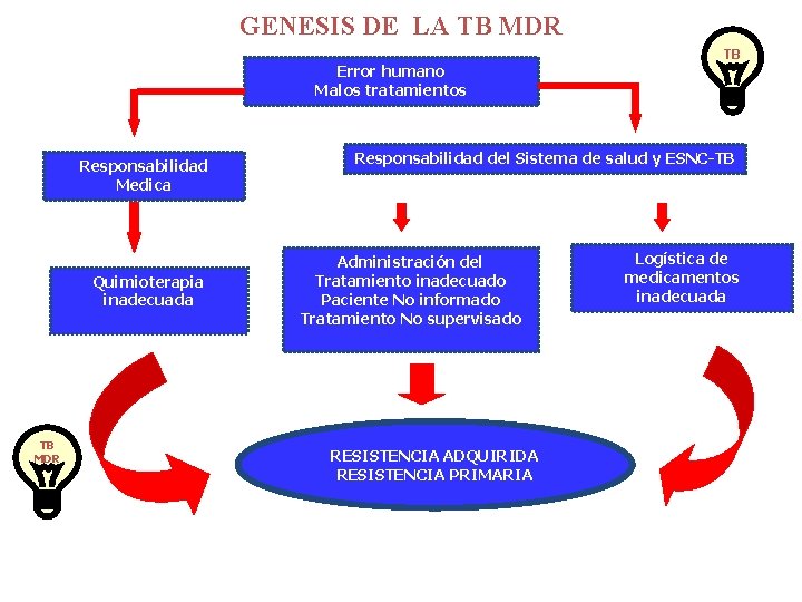 GENESIS DE LA TB MDR Error humano Malos tratamientos Responsabilidad Medica Quimioterapia inadecuada TB