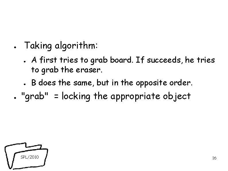 ● Taking algorithm: ● ● ● A first tries to grab board. If succeeds,