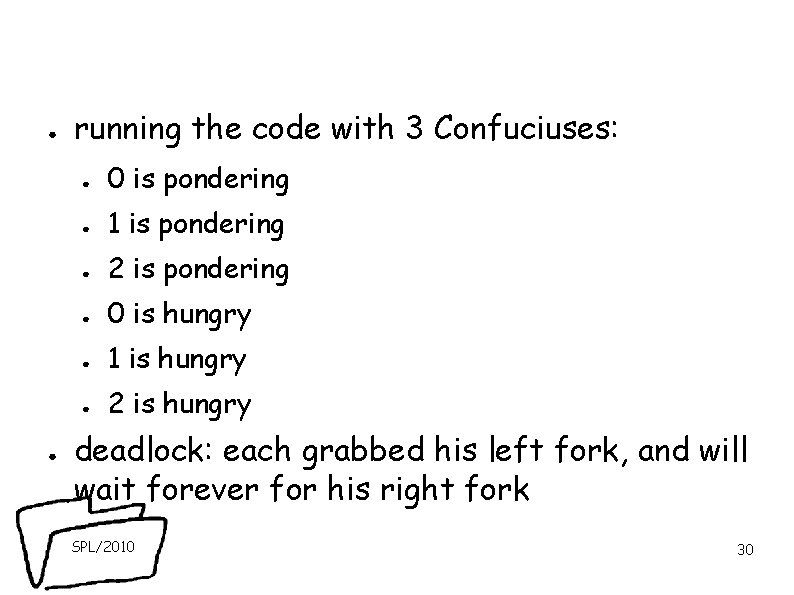 ● ● running the code with 3 Confuciuses: ● 0 is pondering ● 1