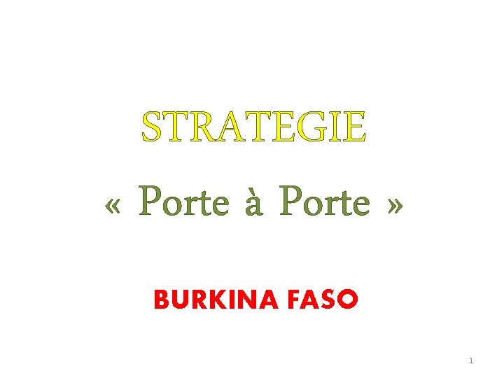 STRATEGIE « Porte à Porte » BURKINA FASO 1 