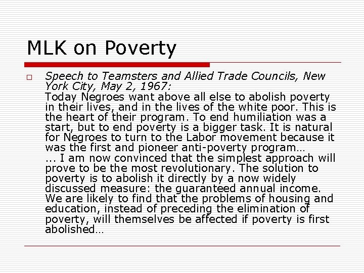 MLK on Poverty o Speech to Teamsters and Allied Trade Councils, New York City,