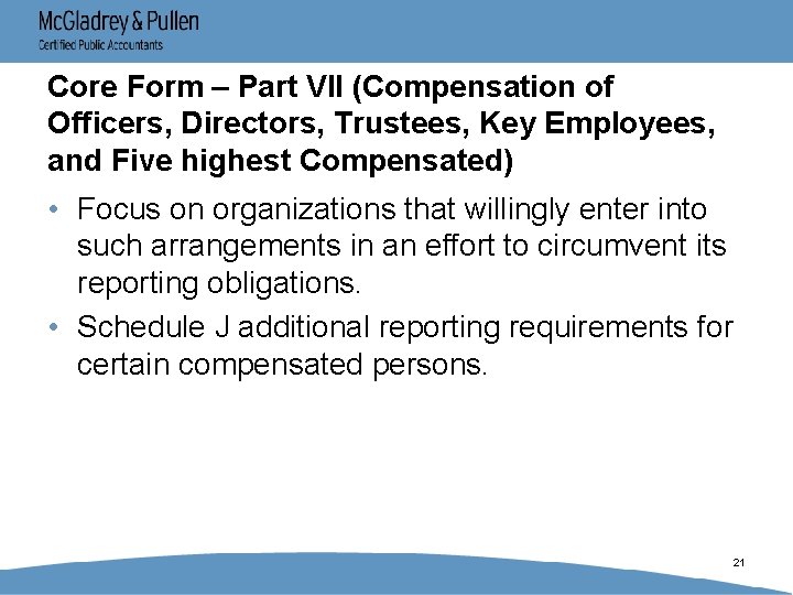 Core Form – Part VII (Compensation of Officers, Directors, Trustees, Key Employees, and Five