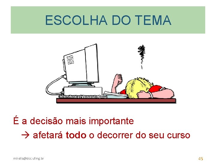 ESCOLHA DO TEMA É a decisão mais importante afetará todo o decorrer do seu