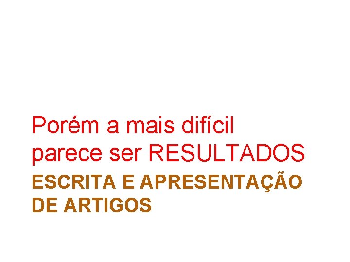 Porém a mais difícil parece ser RESULTADOS ESCRITA E APRESENTAÇÃO DE ARTIGOS 