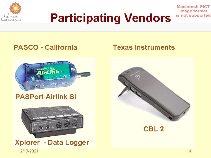 Participating Vendors PASCO - California Texas Instruments PASPort Airlink SI CBL 2 Xplorer -