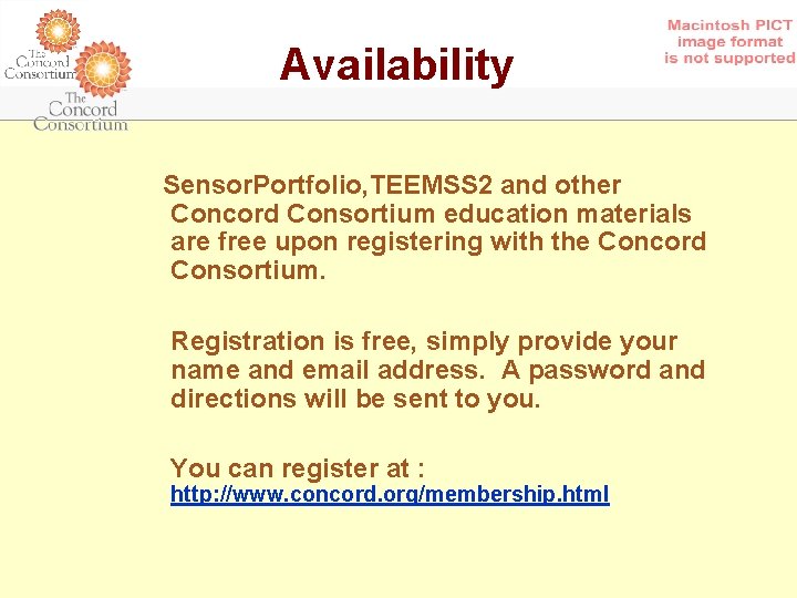 Availability Sensor. Portfolio, TEEMSS 2 and other Concord Consortium education materials are free upon