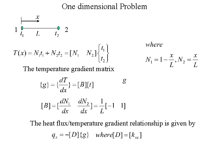 One dimensional Problem 1 2 The temperature gradient matrix The heat flux/temperature gradient relationship