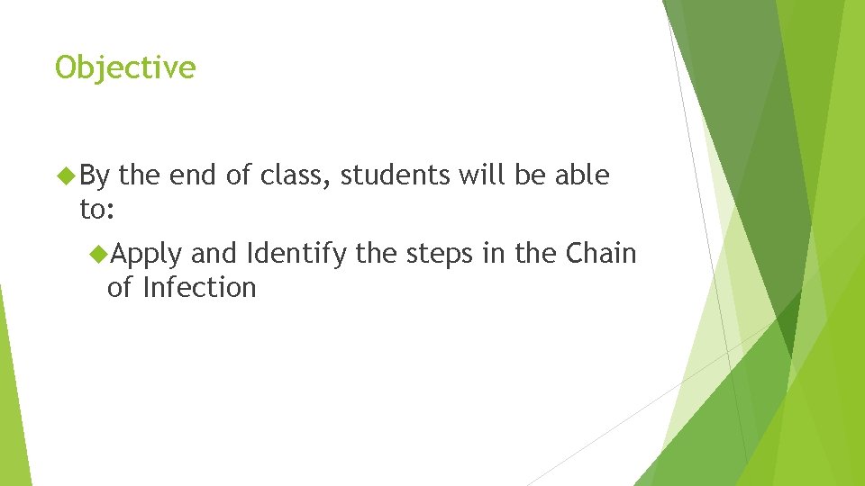 Objective By the end of class, students will be able to: Apply and Identify