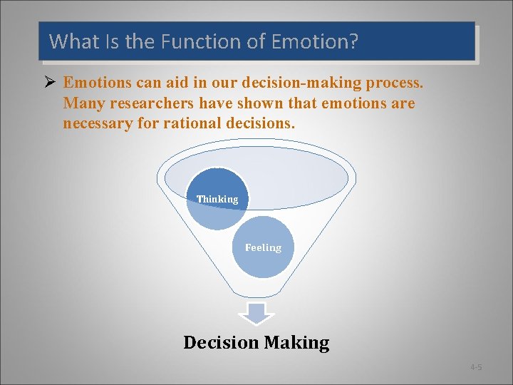 What Is the Function of Emotion? Ø Emotions can aid in our decision-making process.