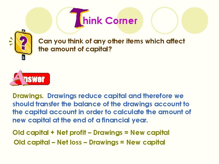 hink Corner Can you think of any other items which affect the amount of