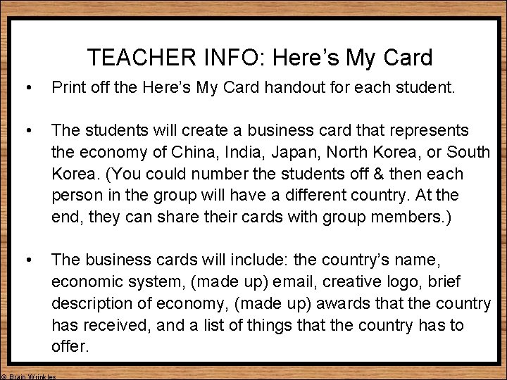 TEACHER INFO: Here’s My Card • Print off the Here’s My Card handout for