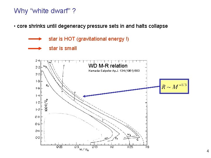 Why “white dwarf” ? • core shrinks until degeneracy pressure sets in and halts