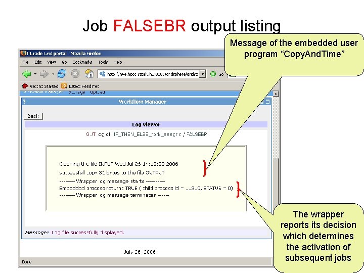 Job FALSEBR output listing Message of the embedded user program “Copy. And. Time” The