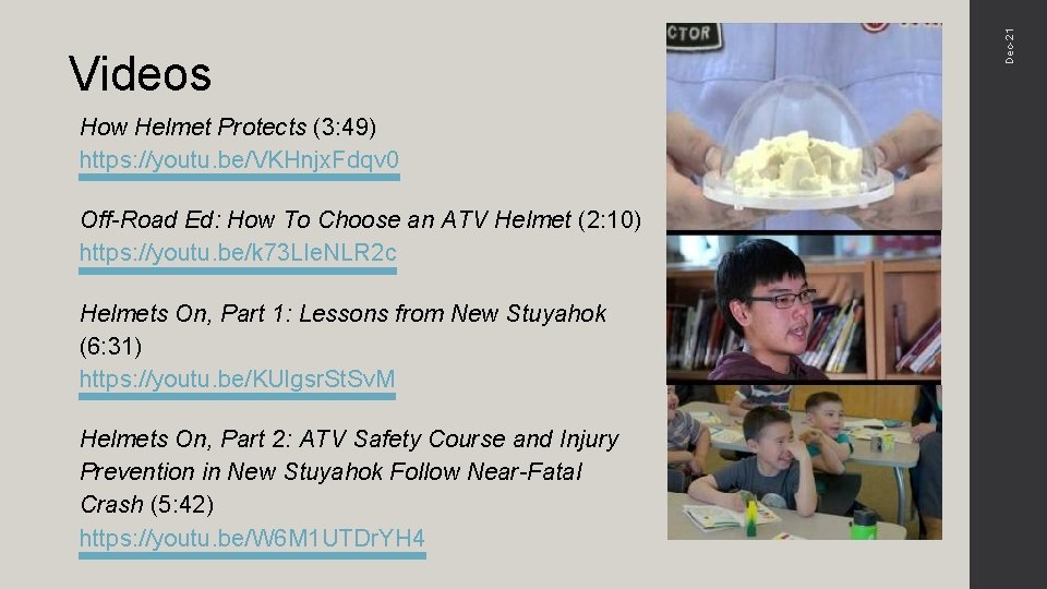 How Helmet Protects (3: 49) https: //youtu. be/VKHnjx. Fdqv 0 Off-Road Ed: How To