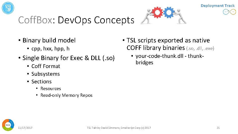 Deployment Track Coff. Box: Dev. Ops Concepts • Binary build model • TSL scripts