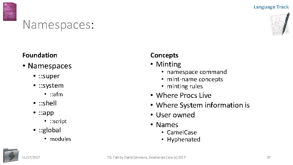 Language Track Namespaces: Foundation • Namespaces Concepts • Minting • namespace command • mint-name