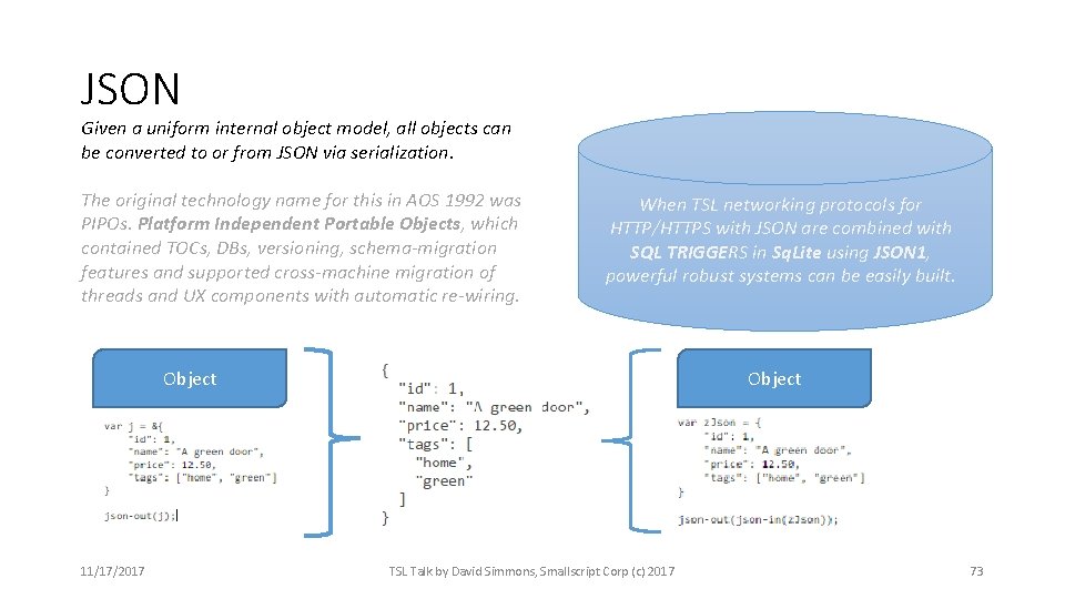 JSON Given a uniform internal object model, all objects can be converted to or