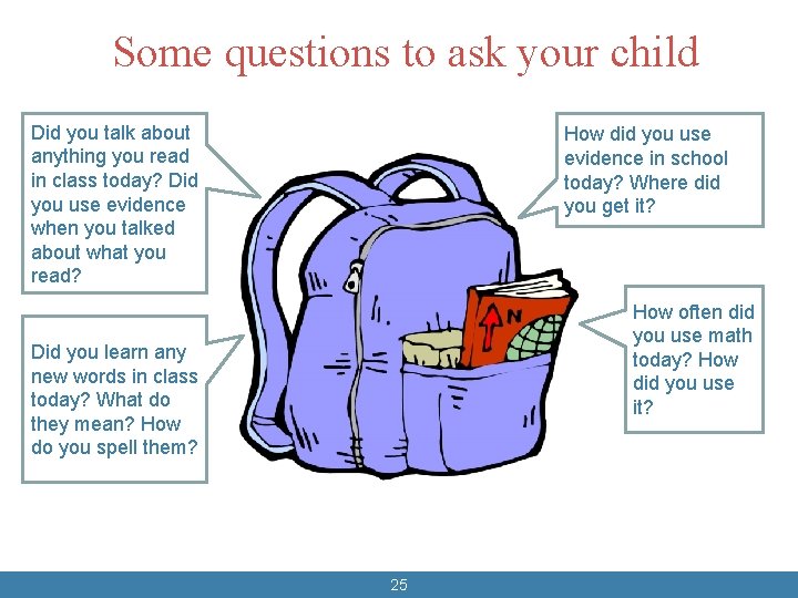 Some questions to ask your child Did you talk about anything you read in