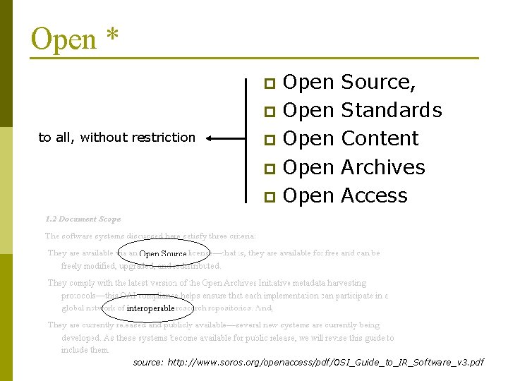 Open * Open p Open p to all, without restriction Source, Standards Content Archives