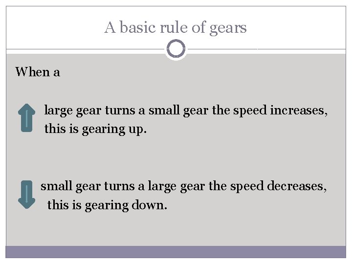 A basic rule of gears When a large gear turns a small gear the