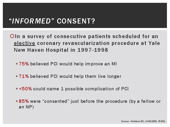 “INFORMED” CONSENT? In a survey of consecutive patients scheduled for an elective coronary revascularization