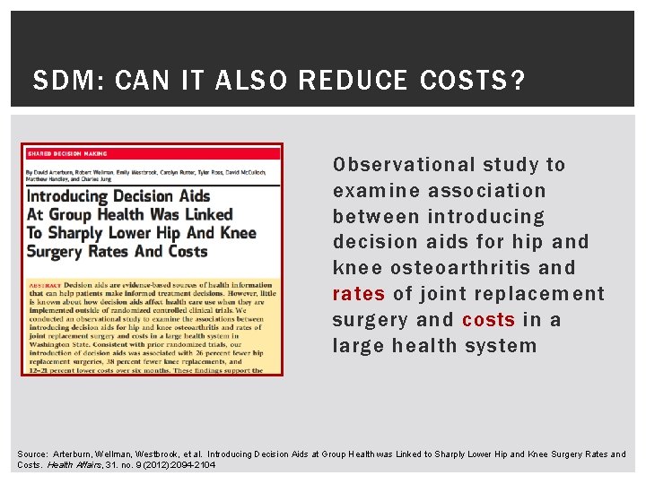 SDM: CAN IT ALSO REDUCE COSTS? Observational study to examine association between introducing decision