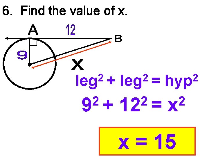 6. Find the value of x. 2 leg + 2 leg = 2 hyp