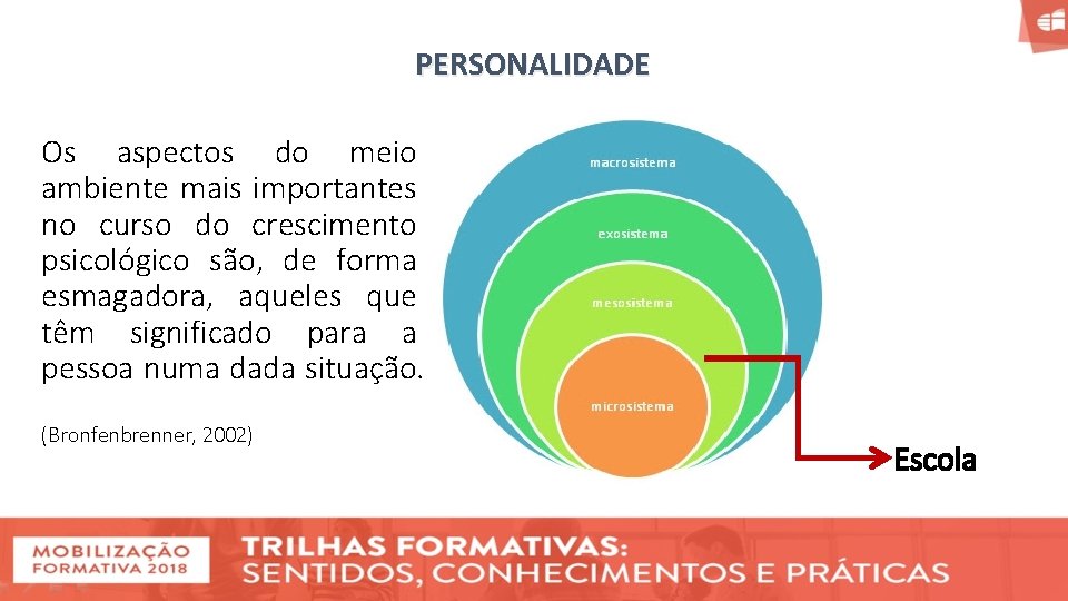 PERSONALIDADE Os aspectos do meio ambiente mais importantes no curso do crescimento psicológico são,