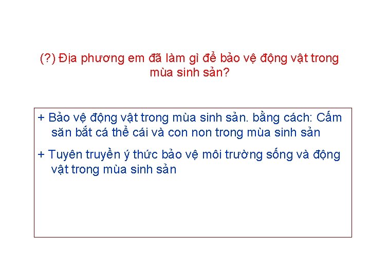 (? ) Địa phương em đã làm gì để bảo vệ động vật trong