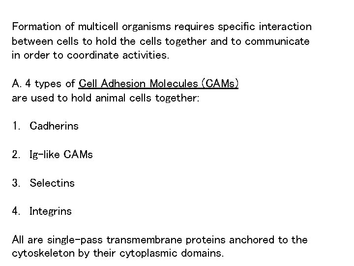 Formation of multicell organisms requires specific interaction between cells to hold the cells together