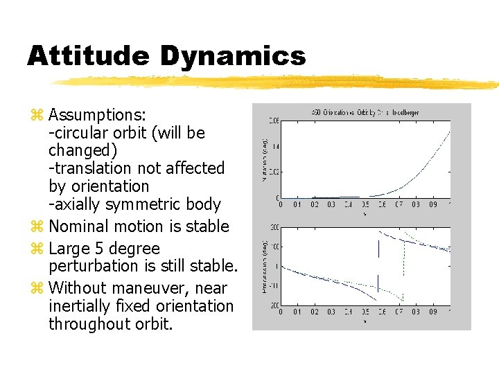 Attitude Dynamics z Assumptions: -circular orbit (will be changed) -translation not affected by orientation