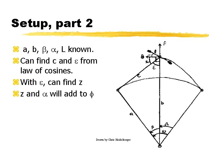 Setup, part 2 z a, b, b, a, L known. z Can find c