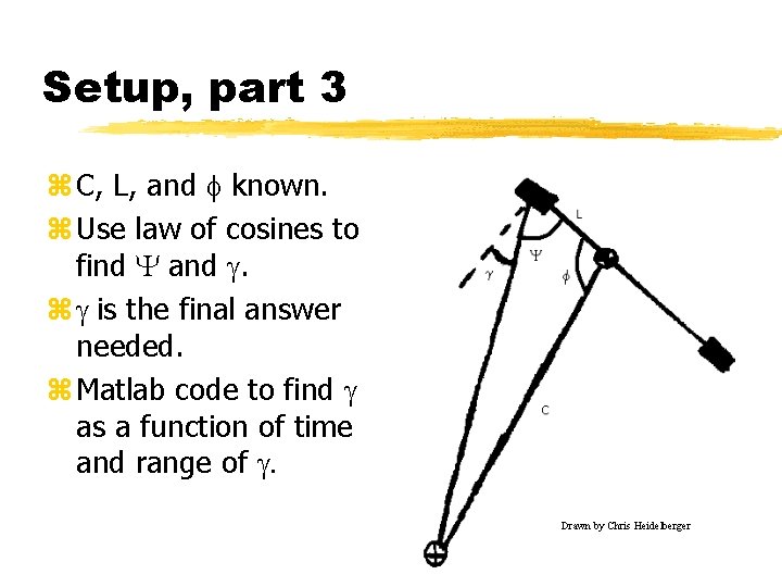 Setup, part 3 z C, L, and f known. z Use law of cosines