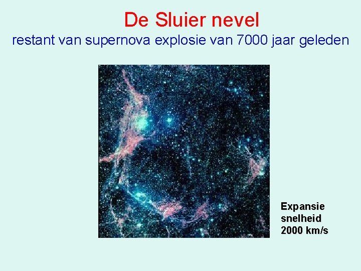 De Sluier nevel restant van supernova explosie van 7000 jaar geleden Expansie snelheid 2000