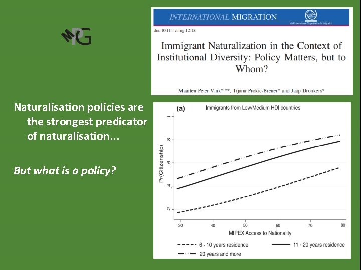 Naturalisation policies are the strongest predicator of naturalisation. . . But what is a Naturalisation policies are the strongest predicator of naturalisation. . . But what is a