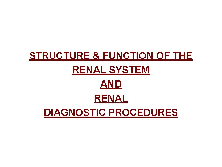 STRUCTURE & FUNCTION OF THE RENAL SYSTEM AND RENAL DIAGNOSTIC PROCEDURES 