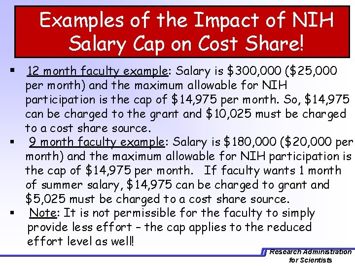 Examples of the Impact of NIH Salary Cap on Cost Share! § 12 month