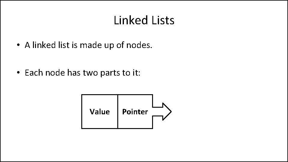 Linked Lists • A linked list is made up of nodes. • Each node