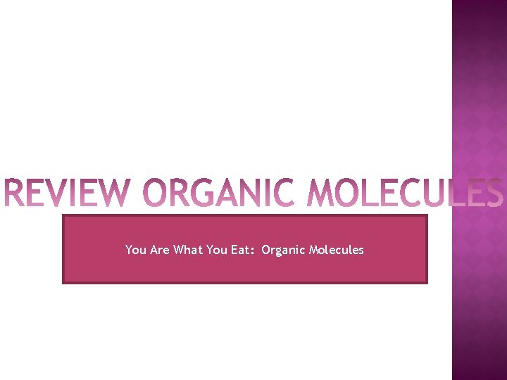 You Are What You Eat: Organic Molecules 