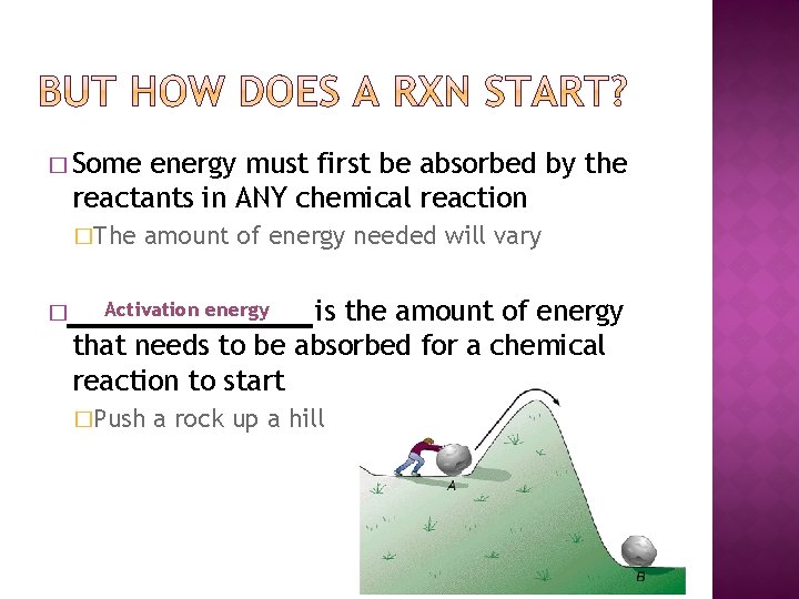 � Some energy must first be absorbed by the reactants in ANY chemical reaction